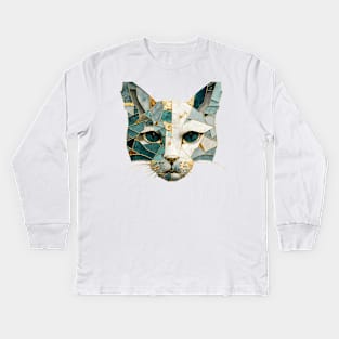 Mineral Jewel Kintsugi Cat Kitty Face Kids Long Sleeve T-Shirt